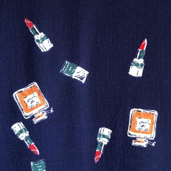 Elodie Blue Perfume Lipstick Print Ruffled Blouse - Picture 5 of 6